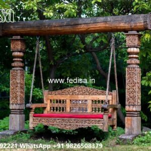 Handcrafted Wood Carving Swing Design with Rich Texture No-5376