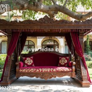 Solid Wood Swing Design with Artistic Hand Carving No-5411