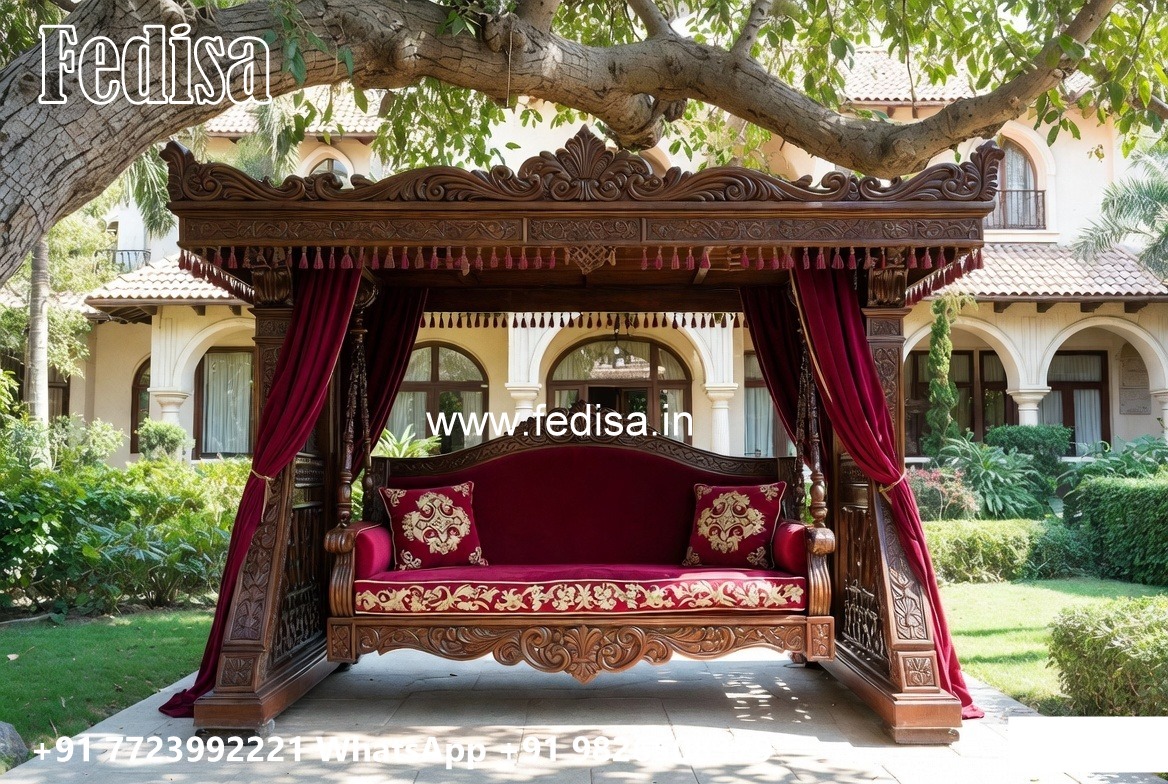 Solid Wood Swing Design with Artistic Hand Carving No-5411