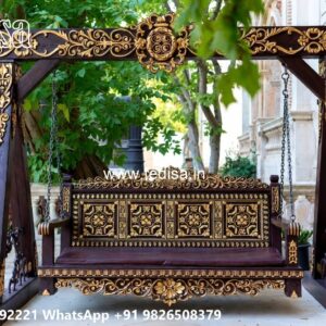 Wooden Swing Design with Artistic Floral Engraving No-5458