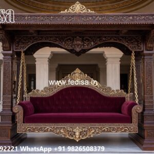 Wood Carving Swing Design with Comfortable Cushion Seating No-5774