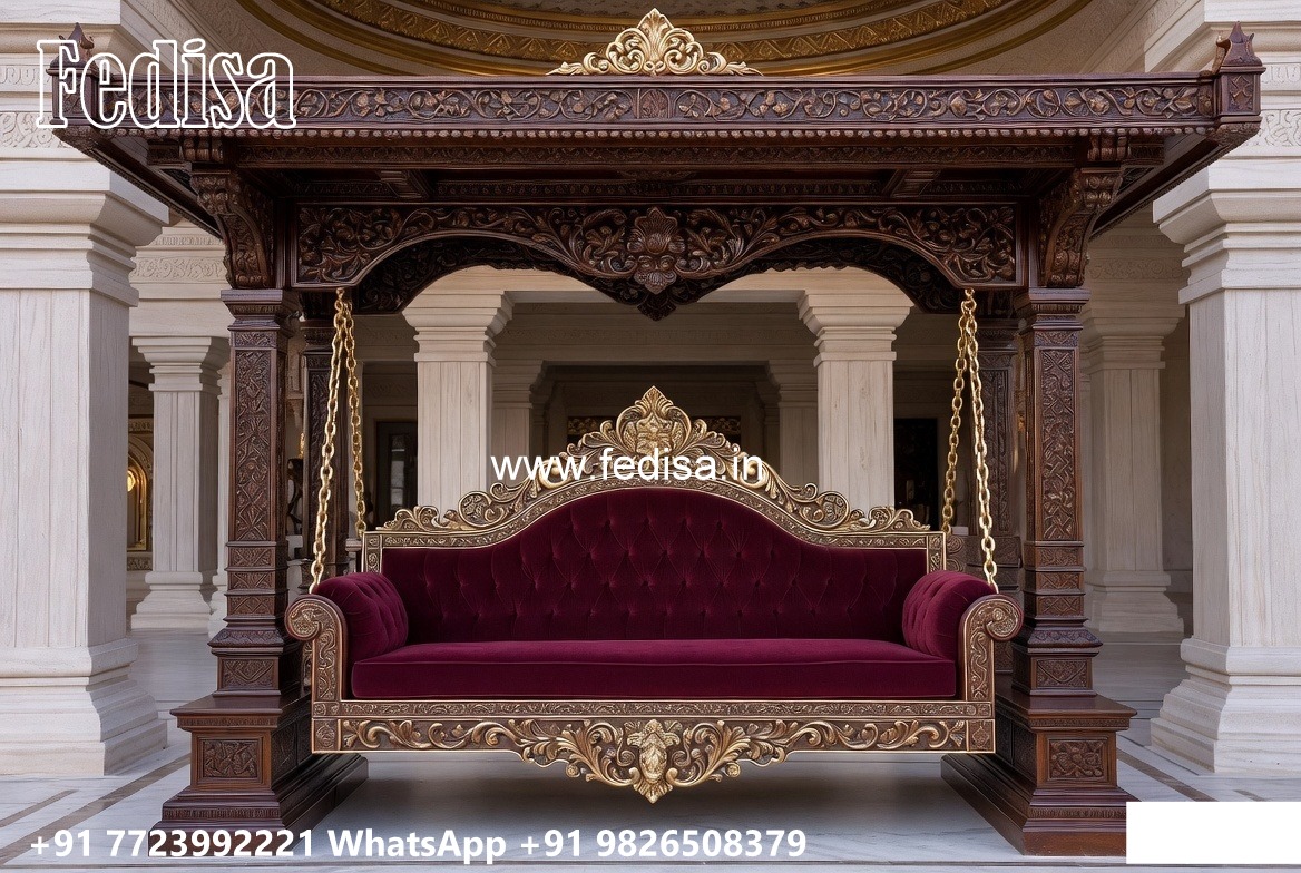 Wood Carving Swing Design with Comfortable Cushion Seating No-5774