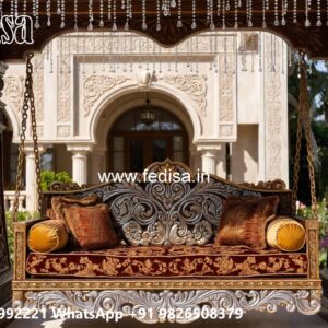 Wood Carving Swing Design with Floral Wooden Artwork No-5818