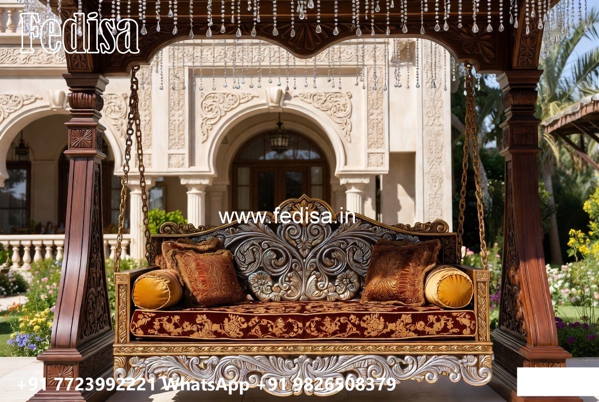 Wood Carving Swing Design with Floral Wooden Artwork No-5818