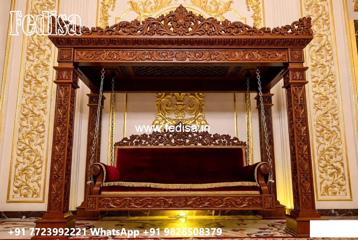 Elegant Wood Carving Swing Design with Decorative Cushions No-5823