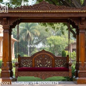 Wood Carving Swing Design with Comfortable Cushion Seating No-6224