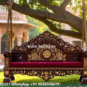 Elegant Wood Carving Swing Design for Family Relaxation No-6225