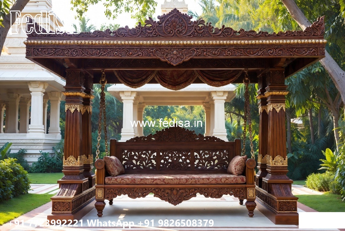 Royal Wood Carving Swing Design with Premium Upholstery No-6253