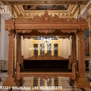 Elegant Wood Carving Swing Design with Decorative Cushions No-6273