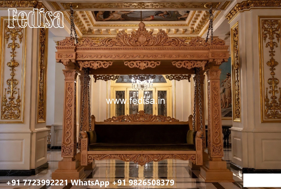 Elegant Wood Carving Swing Design with Decorative Cushions No-6273