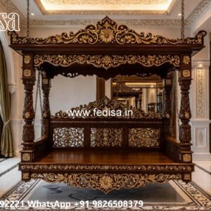 Handcrafted Wood Carving Swing Design with Rich Texture No-6276