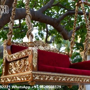 Wooden Swing Design with Floral Carving Patterns No-6326