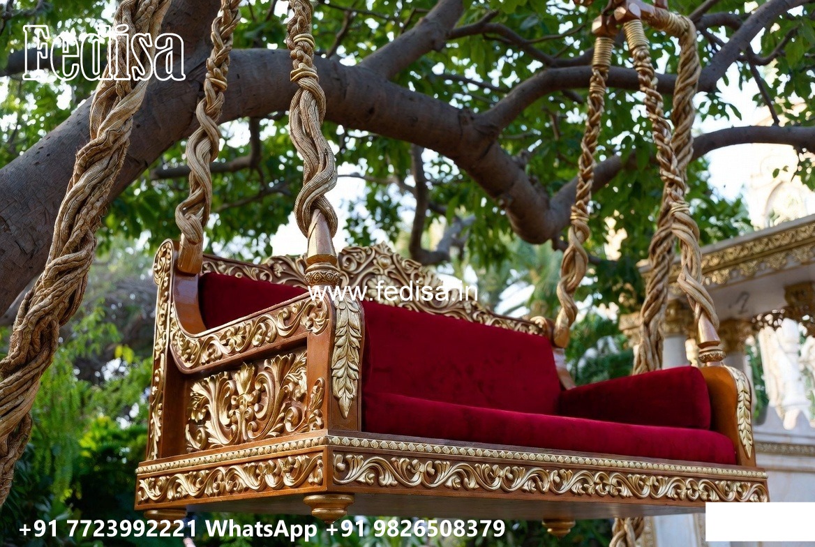 Wooden Swing Design with Floral Carving Patterns No-6326