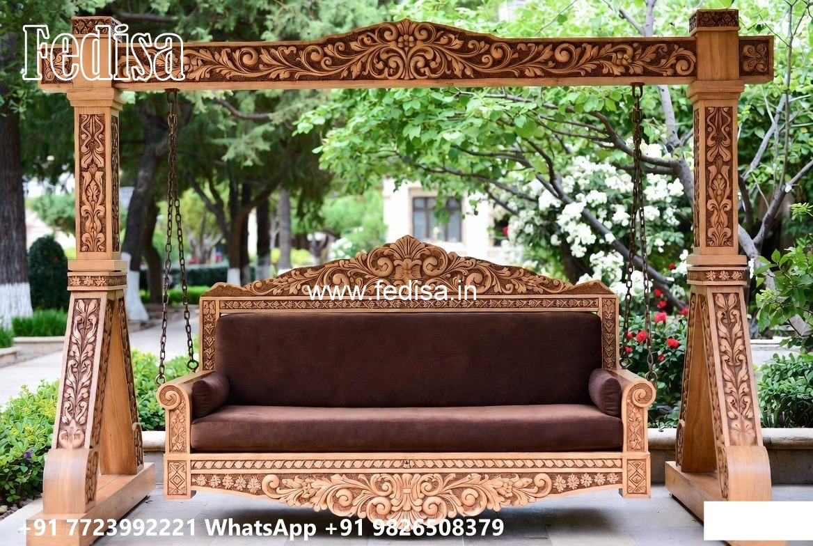 Artistic Wood Carving Swing Design with Floral Patterns No-6655