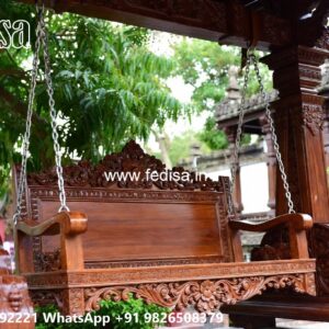 Wood Carving Swing Design with Decorative Wooden Artwork No-6664