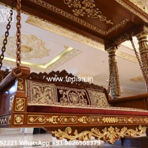 Wood Carving Swing Design with Comfortable Cushion Seating No-6674