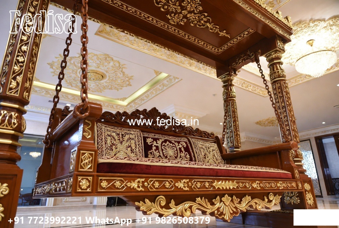 Wood Carving Swing Design with Comfortable Cushion Seating No-6674