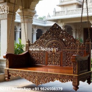 Elegant Wood Carving Swing Design for Family Relaxation No-6675