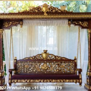 Wood Carving Swing Design with Floral Wooden Artwork No-6718