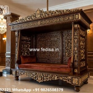 Elegant Wood Carving Swing Design with Decorative Cushions No-6723