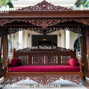 Wooden Swing Design with Floral Carving Patterns No-6776