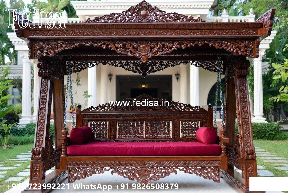 Wooden Swing Design with Floral Carving Patterns No-6776