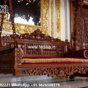 Wood Carving Swing Design with Comfortable Cushion Seating No-7124