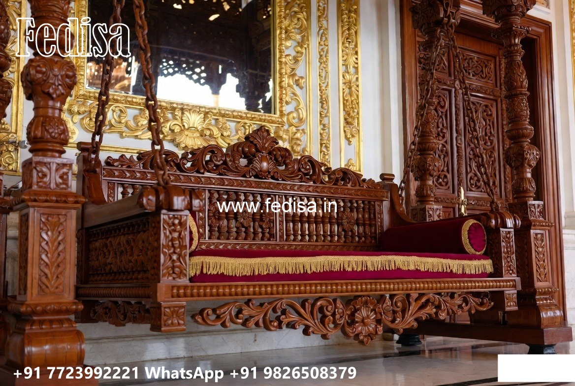 Wood Carving Swing Design with Comfortable Cushion Seating No-7124
