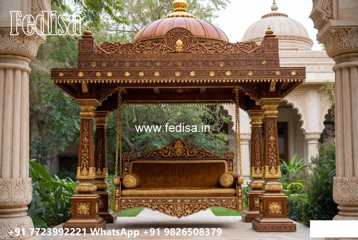 Artistic Wooden Swing Design with Detailed Carving Style No-7142