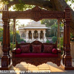 Wood Carving Swing Design with Floral Wooden Artwork No-7168