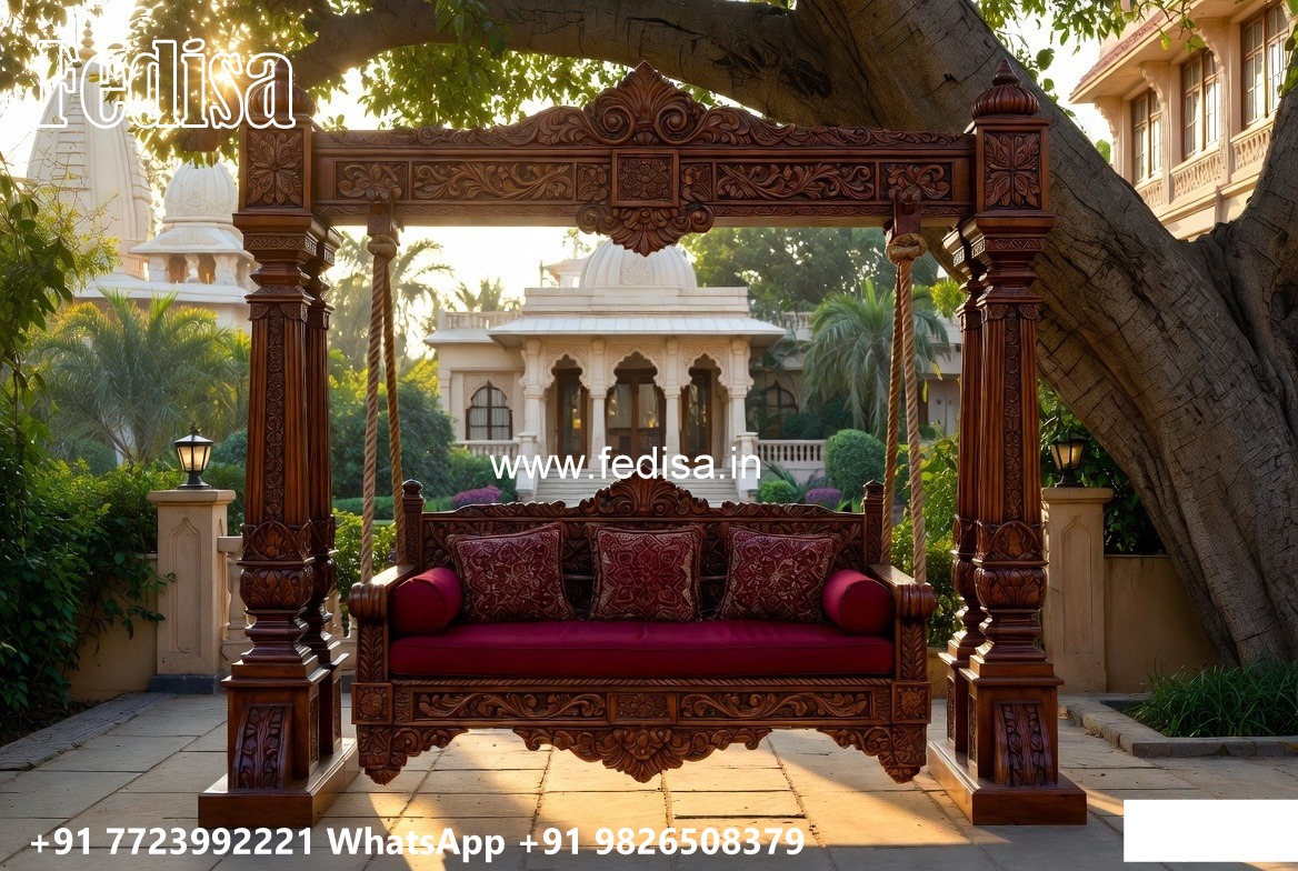 Wood Carving Swing Design with Floral Wooden Artwork No-7168