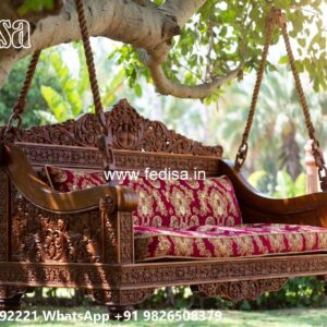 Elegant Wood Carving Swing Design with Decorative Cushions No-7173