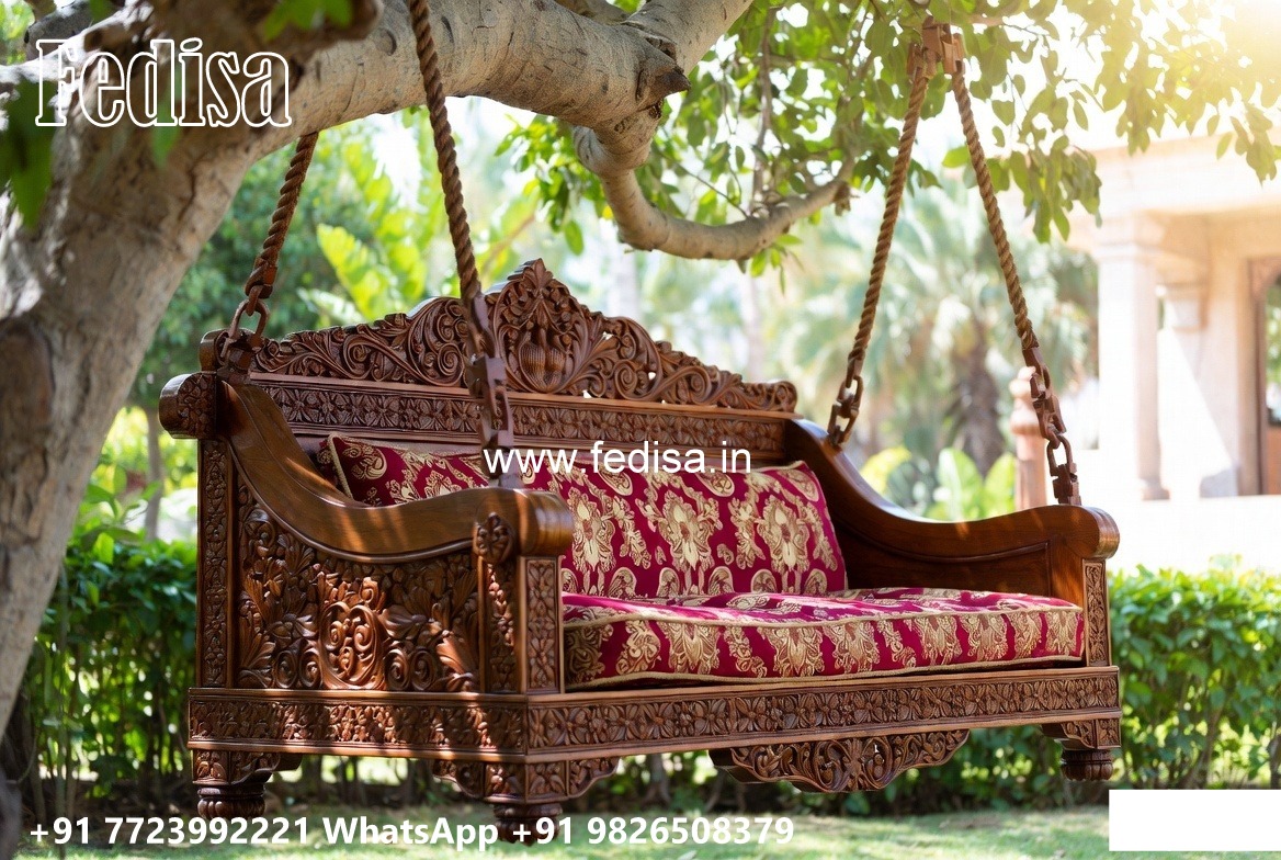 Elegant Wood Carving Swing Design with Decorative Cushions No-7173