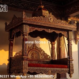 Handcrafted Wood Carving Swing Design with Rich Texture No-7176