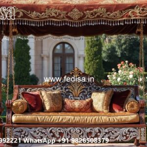 Wooden Jhula Wood Carving Swing Design for Indian Interiors No-7557
