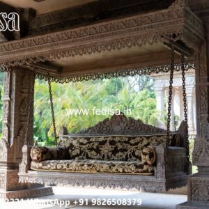 Wood Carving Swing Design with Comfortable Cushion Seating No-7574