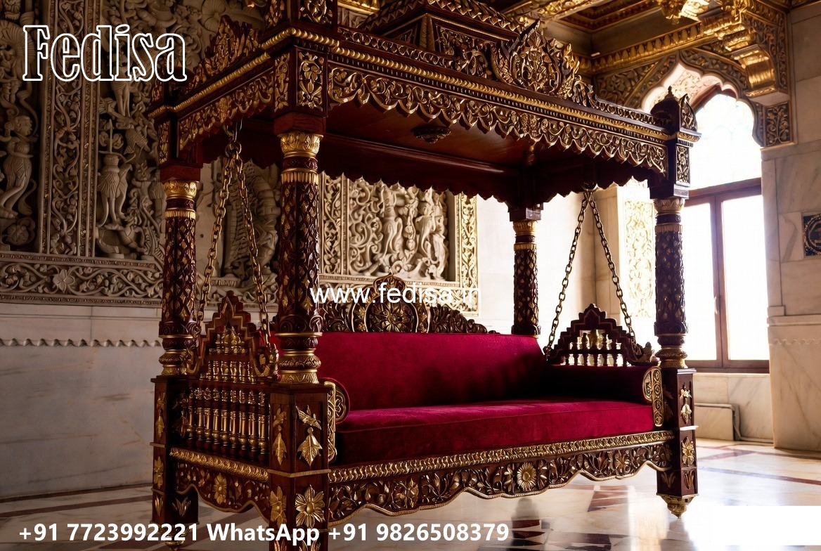 Artistic Wooden Swing Design with Detailed Carving Style No-7592