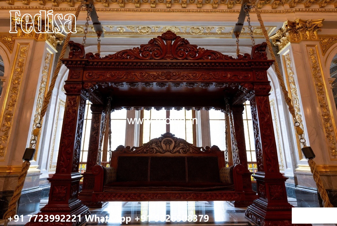Handcrafted Wood Carving Swing Design with Palace Elegance No-7597
