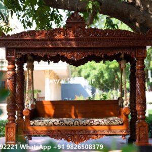 Royal Wood Carving Swing Design with Premium Upholstery No-7603