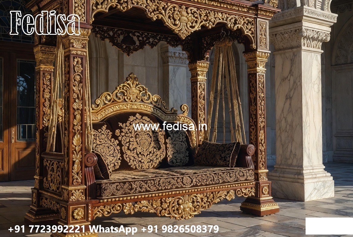 Elegant Wooden Swing Design with Brass Chain Decor No-7657