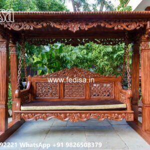 Wooden Swing Design with Artistic Floral Engraving No-7708