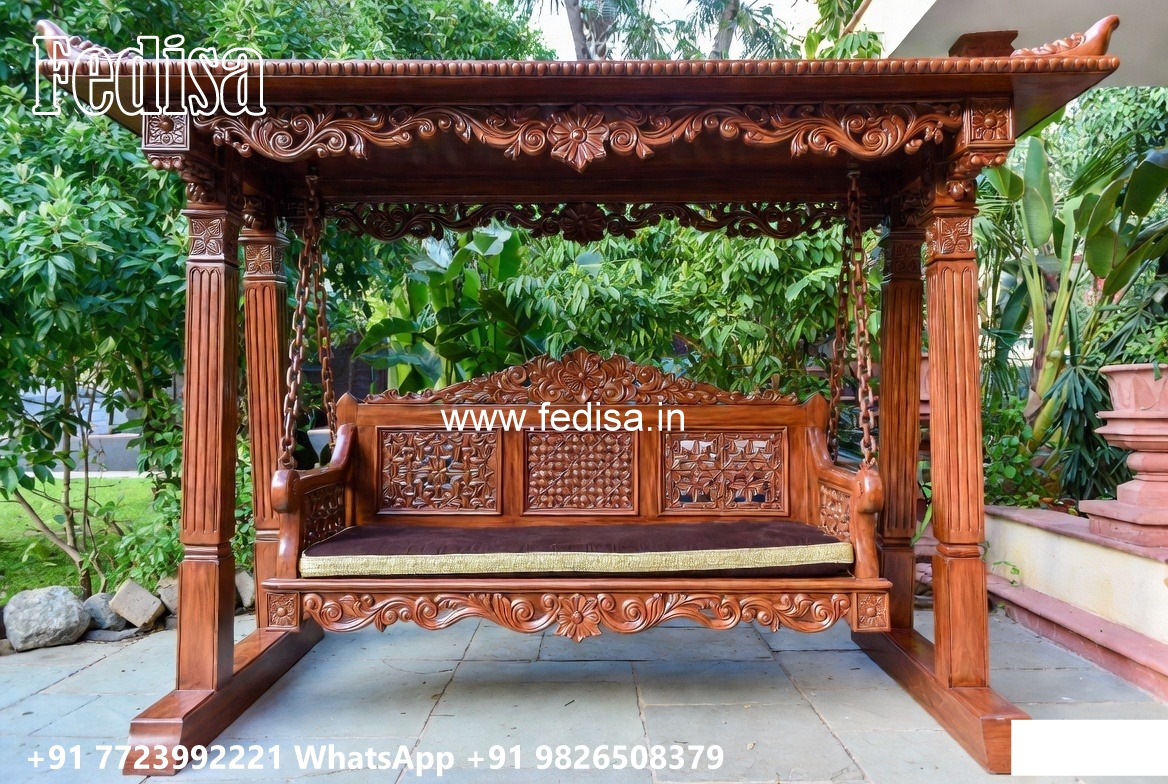 Wooden Swing Design with Artistic Floral Engraving No-7708