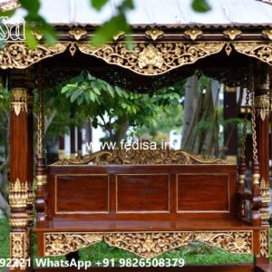 Wood Carving Swing Design with Comfortable Cushion Seating No-8024