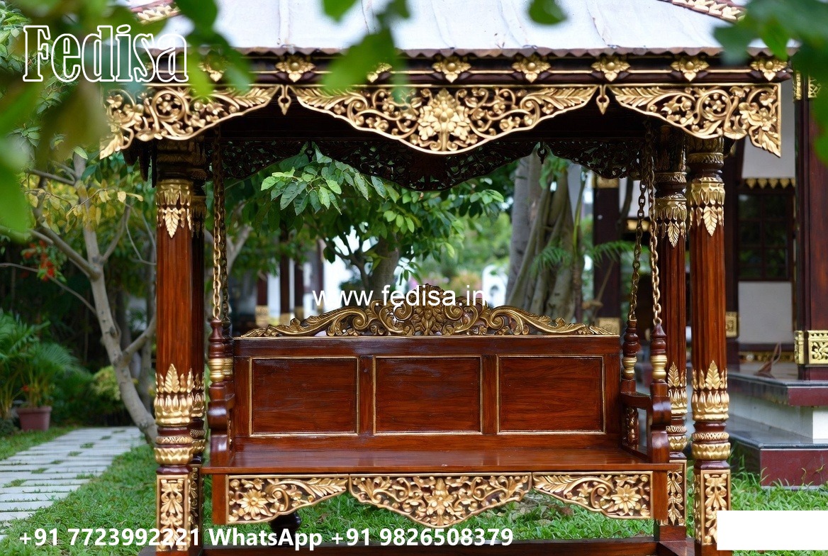 Wood Carving Swing Design with Comfortable Cushion Seating No-8024
