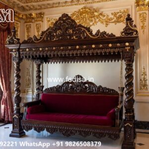Royal Wood Carving Swing Design with Premium Upholstery No-8053
