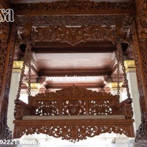 Elegant Wood Carving Swing Design with Decorative Cushions No-8073