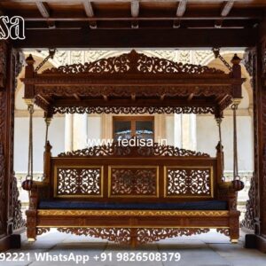 Wooden Swing Design with Artistic Floral Engraving No-8158