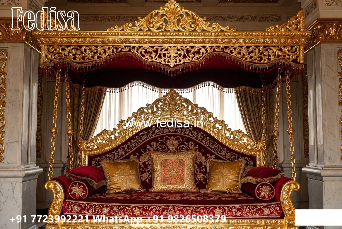 Wood Carving Swing Design with Comfortable Cushion Seating No-8474